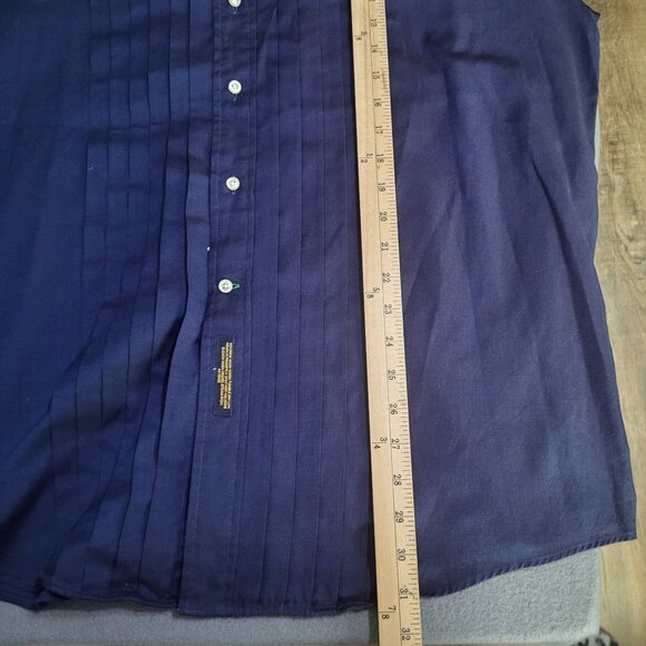 VTG TOMMY HILFIGER Men's 17-35 Navy Blue Tuxedo Dress Shirt Pleated 90s y2k - Picture 7 of 9